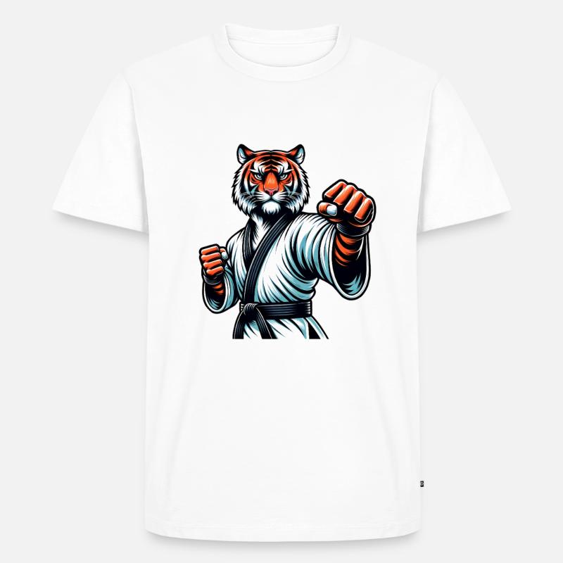 Karate Tiger Im Kampfmodus - Männer Premium Bio T-Shirt - Weiß