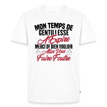 Mon temps de gentillesse a expiré - T-shirt Premium bio Homme - blanc - Devant - Nico (187cm)
