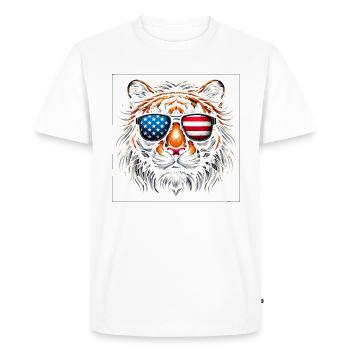Patriotic Tiger Design USA Flag Sunglasses - Men's Premium Organic T-Shirt - white - Front - Nico (187cm)