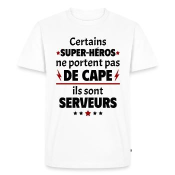 Certains super-héros sont serveurs, cadeau noël - T-shirt Premium bio Homme - blanc - Devant - Nico (187cm)