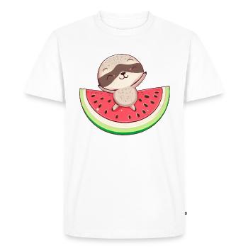 Sloth with watermelon - Relaxed design - Men's Premium Organic T-Shirt - white - Front - Nico (187cm)