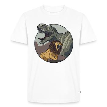 Rois du règne animal - Lion et Tyrannosaurus Rex - T-shirt Premium bio Homme - blanc - Devant - Nico (187cm)