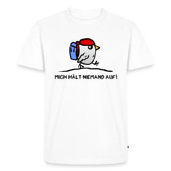 Bird with backpack - backpacker travel trip - Men's Premium Organic T-Shirt - white - Front - Nico (187cm)