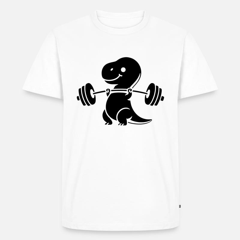 T-Rex mit Hantel Workout - Männer Premium Bio T-Shirt - Weiß