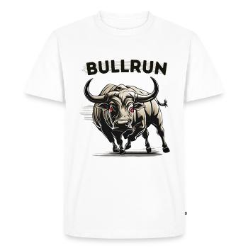 Cotations de la Bourse de Bullrun Krypro Bull Red Eye - T-shirt Premium bio Homme - blanc - Devant - Nico (187cm)