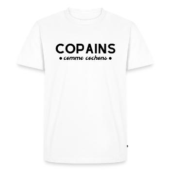 Copains comme cochons. Cadeau Humour - T-shirt Premium bio Homme - blanc - Devant - Nico (187cm)