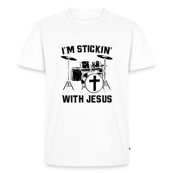 Drums jesus | Drummer music gift idea - Men's Premium Organic T-Shirt - white - Front - Nico (187cm)