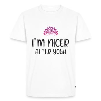 I'm Nicer After Yoga - Men's Premium Organic T-Shirt - white - Front - Nico (187cm)