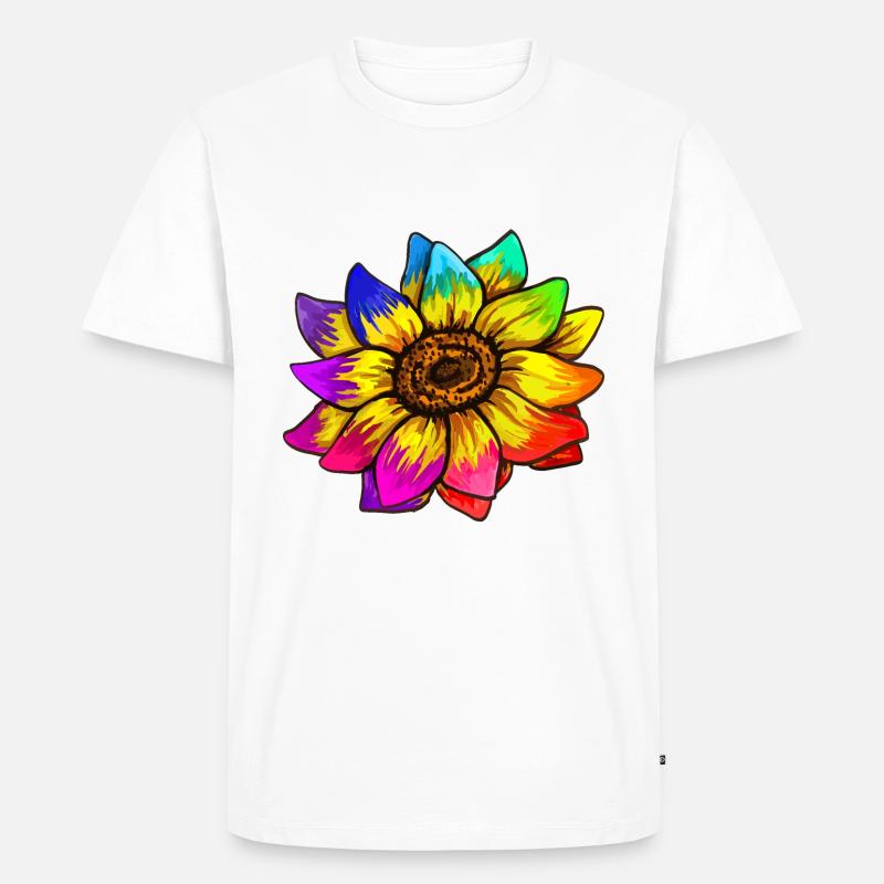 Sonnenblume in Regenbogenfarben - Männer Premium Bio T-Shirt - Weiß