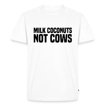 Noix de au lait, pas vaches - Drôle de dicton végétalien - T-shirt Premium bio Homme - blanc - Devant - Nico (187cm)