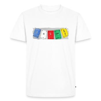 OM MA NI PADME HUM - Drapeaux de prière 3 - T-shirt Premium bio Homme - blanc - Devant - Nico (187cm)
