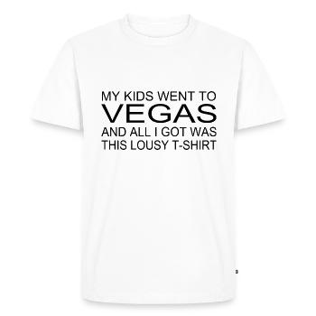 Chemise souvenir - « Mes enfants étaient à Vegas » - T-shirt Premium bio Homme - blanc - Devant - Nico (187cm)
