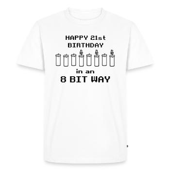 binary Happy Birthday 8bit 21 Birthday Nerd Gamer - Men's Premium Organic T-Shirt - white - Front - Nico (187cm)