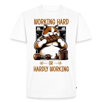 Working Hard or Hardly Working? - Men's Premium Organic T-Shirt - white - Front - Nico (187cm)