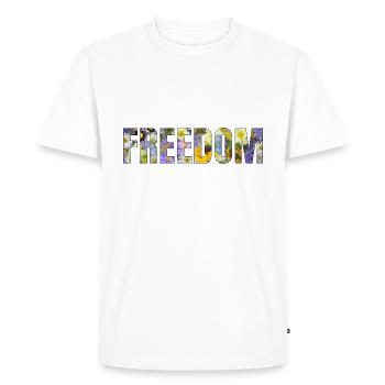 Freedom text in bloom - Men's Premium Organic T-Shirt - white - Front - Nico (187cm)