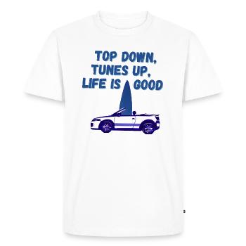 Funny Saying Cabriolet Driver English Convertible - Men's Premium Organic T-Shirt - white - Front - Nico (187cm)