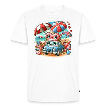 Cute Vintage Car and Heart on a Beach Holiday - Men's Premium Organic T-Shirt - white - Front - Nico (187cm)