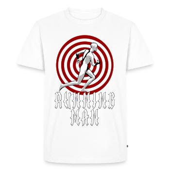 Homme qui court jusqu’à l’arrivée - Fitness Sprint - T-shirt Premium bio Homme - blanc - Devant - Nico (187cm)