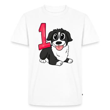 1 Year Old - School Enrollment - Dog Motif - Number 1 - Men's Premium Organic T-Shirt - white - Front - Nico (187cm)