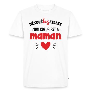 Désolée les filles mon coeur est à maman - T-shirt Premium bio Homme - blanc - Devant - Nico (187cm)