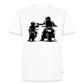 Moto de course père et fils - T-shirt Premium bio Homme - blanc - Devant - Nico (187cm)