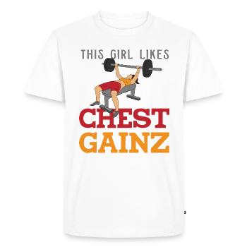 Girl Likes Chest Gainz Funny Gym Benchpress - Men's Premium Organic T-Shirt - white - Front - Nico (187cm)