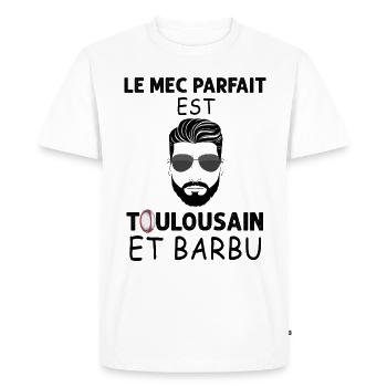 Mec Parfait De Toulouse Il Est Barbu Aime Le Rugby - T-shirt Premium bio Homme - blanc - Devant - Nico (187cm)