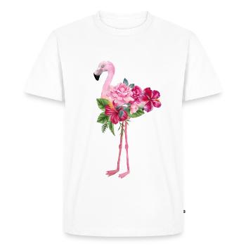 flamant rose avec des fleurs - T-shirt Premium bio Homme - blanc - Devant - Nico (187cm)
