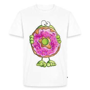 Funny Frog with a pink donut - Cake - Donuts - Men's Premium Organic T-Shirt - white - Front - Nico (187cm)