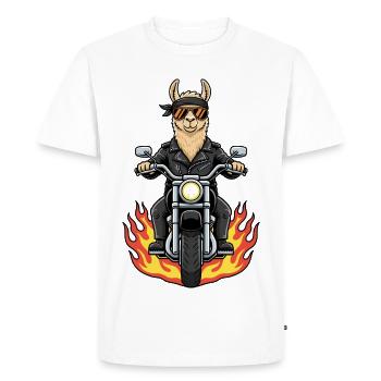 Cool Biker Llama Motorcycle Flames - Men's Premium Organic T-Shirt - white - Front - Nico (187cm)