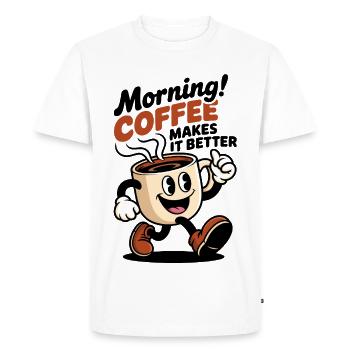 Coffee Hero Mug Cartoon - Men's Premium Organic T-Shirt - white - Front - Nico (187cm)