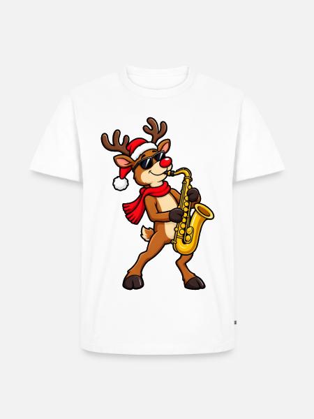Rentier mit Saxophon - Männer Premium Bio T-Shirt - Weiß