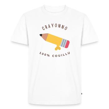 CRAYONNO 100% Couillu. Audacieux et courageux - T-shirt Premium bio Homme - blanc - Devant - Nico (187cm)