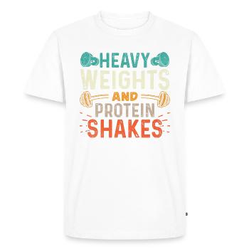 Musculation - Poids lourds et shakes protéinés - T-shirt Premium bio Homme - blanc - Devant - Nico (187cm)