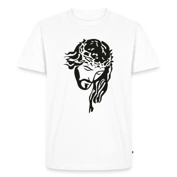 Jésus Christ avec chapelet silhouette marron - T-shirt Premium bio Homme - blanc - Devant - Nico (187cm)