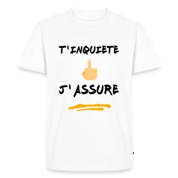 T inquiète j assure - T-shirt Premium bio Homme - blanc - Devant - Nico (187cm)