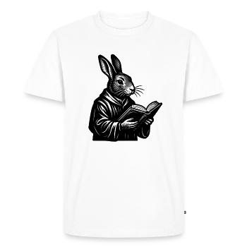 Lapin intelligent avec livre – rat de bibliothèque en fourrure - T-shirt Premium bio Homme - blanc - Devant - Nico (187cm)