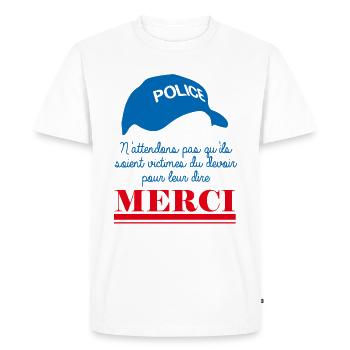 France Victimes du Devoir Policier Police Merci - T-shirt Premium bio Homme - blanc - Devant - Nico (187cm)