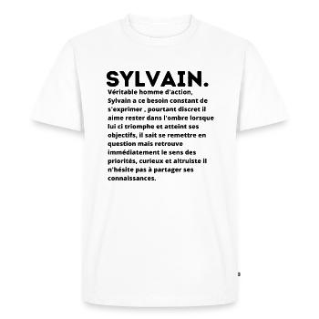Sylvain définition prénom personnalité - T-shirt Premium bio Homme - blanc - Devant - Nico (187cm)