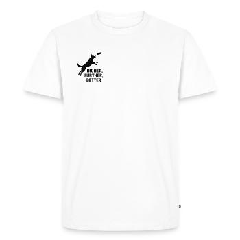 Dog Jump Frisbee - Men's Premium Organic T-Shirt - white - Front - Nico (187cm)