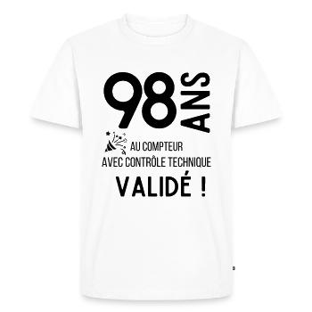 98 ans validé - T-shirt Premium bio Homme - blanc - Devant - Nico (187cm)