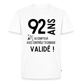 92 ans validé - T-shirt Premium bio Homme - blanc - Devant - Nico (187cm)