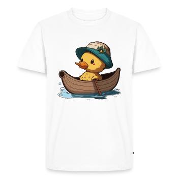 Cute duck in rowing boat with summer hat and flower - Men's Premium Organic T-Shirt - white - Front - Nico (187cm)