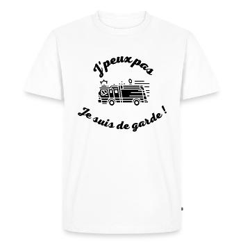 J peux pas je suis de garde pompier ! - T-shirt Premium bio Homme - blanc - Devant - Nico (187cm)