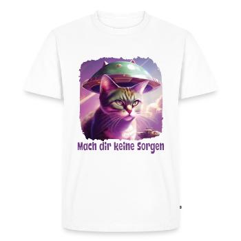 Mach dir keine Sorgen - UFO Katze - Männer Premium Bio T-Shirt - Weiß - Vorne - Nico (187cm)