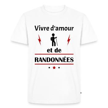 Vivre d'amour et de randonnées,fête des pères,noël - T-shirt Premium bio Homme - blanc - Devant - Nico (187cm)