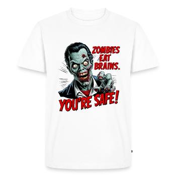 Zombies Eat Brains - Funny Zombie Saying - Men's Premium Organic T-Shirt - white - Front - Nico (187cm)