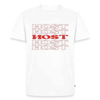 Animateur Présentateur Présentateur Présentateur Conférencier Diffuseur - T-shirt Premium bio Homme - blanc - Devant - Nico (187cm)