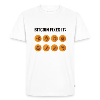 Bitcoin Fixes It - Bitcoiner, BTC Only Gift - Men's Premium Organic T-Shirt - white - Front - Nico (187cm)