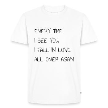 OEILLET FOIS QUE JE TE VOIS, JE RETOMBE AMOUREUX - T-shirt Premium bio Homme - blanc - Devant - Nico (187cm)